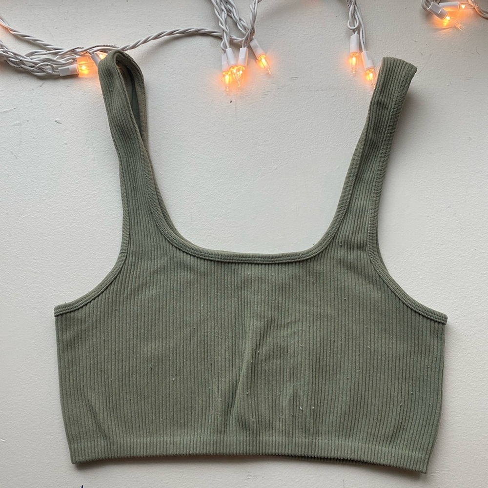 Light Green/Olive Ribbed Cropped Tank Bra